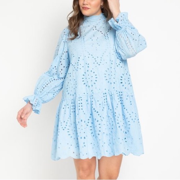 ELOQUII Light Blue Eyelet Easy Dress Size 14 - Picture 2 of 13
